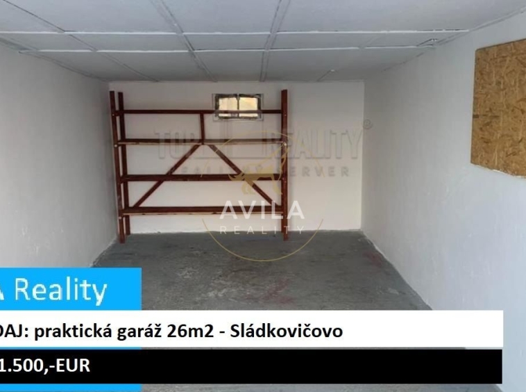 NA PREDAJ: praktická garáž 26m2 – Sládkovičovo 84202 | * * * A V I L A * * *